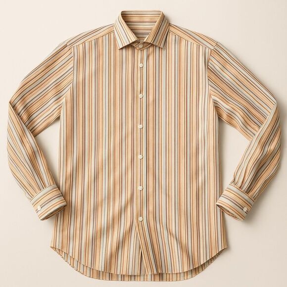 Tailorbyrd Orange and White Dress Shirt with Vertical Stripes - Picture 1 of 5